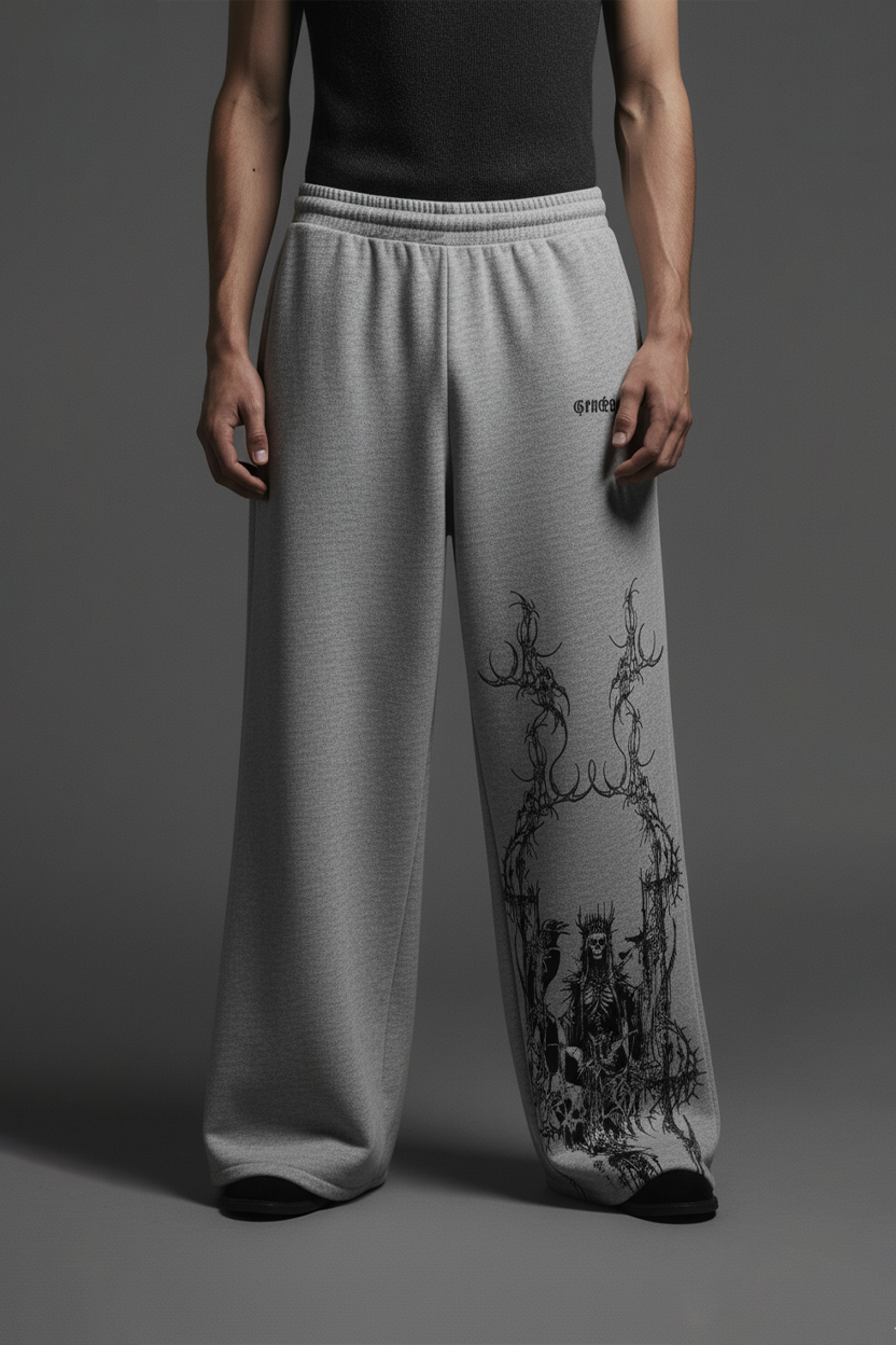 Grey Grim Unisex Straight Fit Baggy Pants